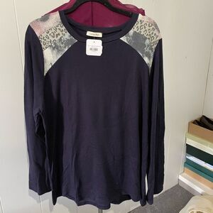 NWT Cotton Bleu Boho Animal Print Accents Long Sleeve Womens Top Size 3X